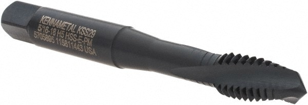 Kennametal 5705895 Spiral Flute Tap: 5/16-18, UNC, 3 Flute, Plug, Vanadium High Speed Steel, Oxide Finish Image