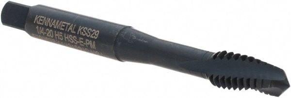 Spiral Flute Tap: 1/4-20 UNC, 3 Flutes, Plug, 3B Class of Fit, Vanadium High Speed Steel, Oxide Coated