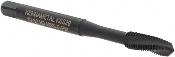 Spiral Flute Tap: #10-32 UNF, 3 Flutes, Plug, 2B Class of Fit, Vanadium High Speed Steel, Oxide Coated