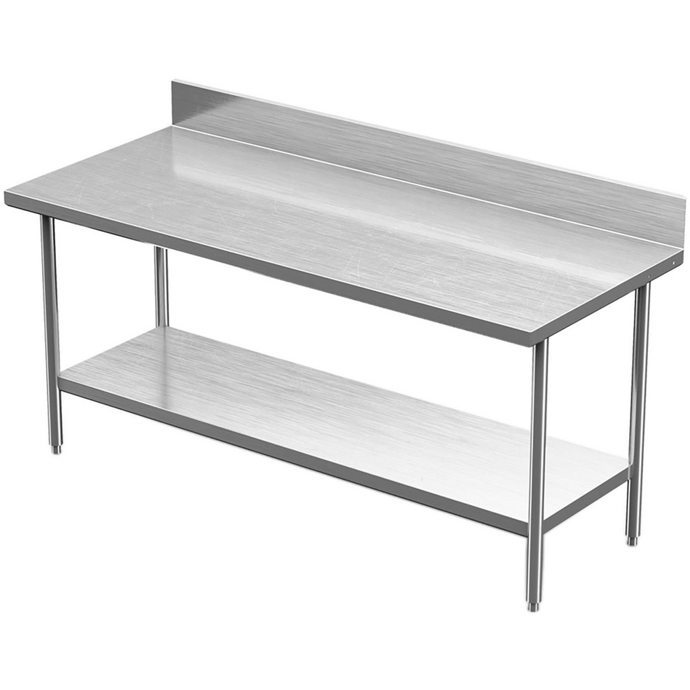 Win-Holt - Work Table with Lower Shelf and Backsplash: 48