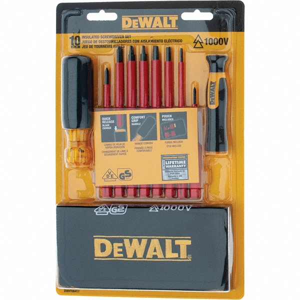 Screwdriver Set: 10 Pc, Phillips & Slotted - Vinyl Grip Handle, Blade Sizes: Width 3/16, 1/4 & 1/8, Bit Sizes: Philips #0 to #2, Tip Thickness: 1/8, 3/16 & 1/4, Comes in Tool Roll