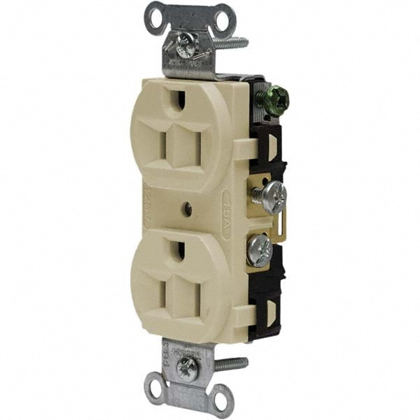 Straight Blade Duplex Receptacle: NEMA 5-15R, 15 Amps, Self-Grounding