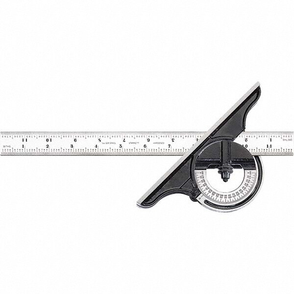 12 Inch Long Blade, 1/100 to 1/32 Inch Graduation, 180° Max Measurement, Bevel Protractor