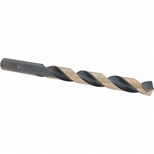 Jobber Length Drill Bit: 7/16" (0.4375) Dia, 135 deg, HSS - Black/Gold Finish, 5-1/2" OAL, Right Hand Cut, Regular Spiral Flute, Straight Shank, Series 1878