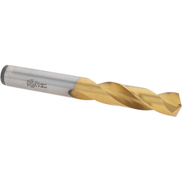 Chicago-Latrobe Screw Machine Length Drill Bit: 13/32" Dia, 135 ° Point, Cobalt - TiN Coated, 3-5/16" OAL, Right Hand Cut, Straight-Cylindrical