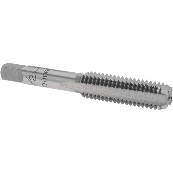 Straight Flute Tap: 1/2-13 UNC, 4 Flutes, Bottoming, Carbon Steel, Bright/Uncoated