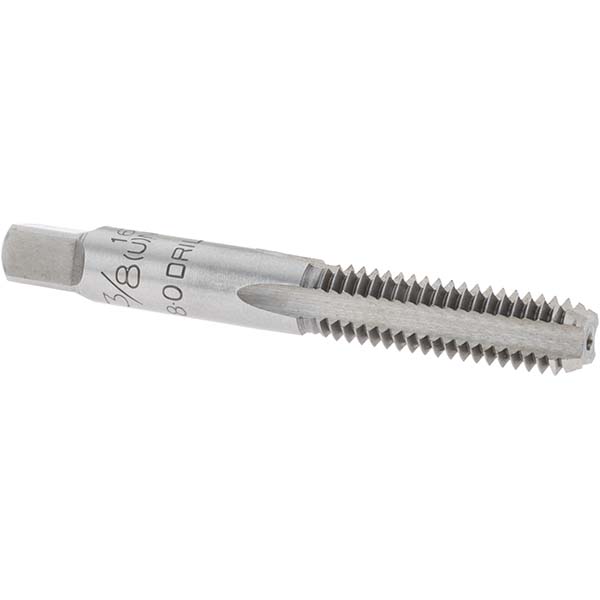 Straight Flute Tap: 3/8-16 UNC, 4 Flutes, Bottoming, Carbon Steel, Bright/Uncoated
