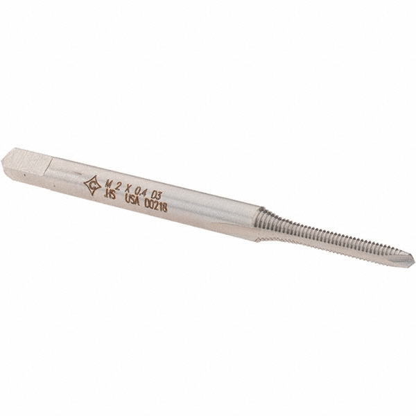 Spiral Point Tap: M2x0.40 Metric Coarse, 2 Flutes, Plug, High Speed Steel, Bright Finish