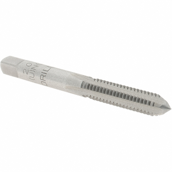 Straight Flute Tap: 1/4-20 UNC, 4 Flutes, Bottoming, Carbon Steel, Bright/Uncoated