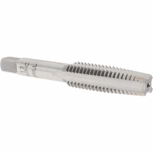 Straight Flute Tap: 1/2-13 UNC, 4 Flutes, Taper, Carbon Steel, Bright/Uncoated