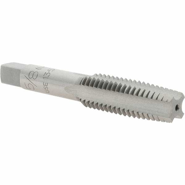 Straight Flute Tap: 5/8-11 UNC, 4 Flutes, Taper, Carbon Steel, Bright/Uncoated
