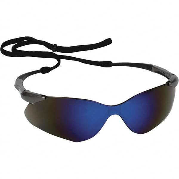 Safety Glass: Scratch-Resistant, Polycarbonate, Blue Mirror Lenses, Frameless, UV Protection