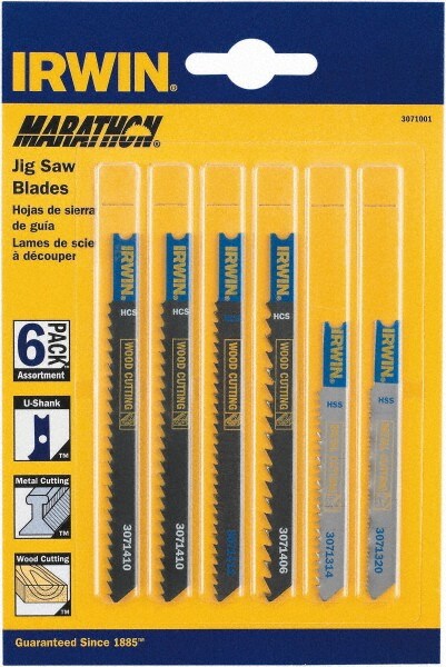 6 Piece, 3-1/4" to 4" Long, 6 to 20 Teeth per Inch, Bi-Metal and Carbon Jig Saw Blade Set