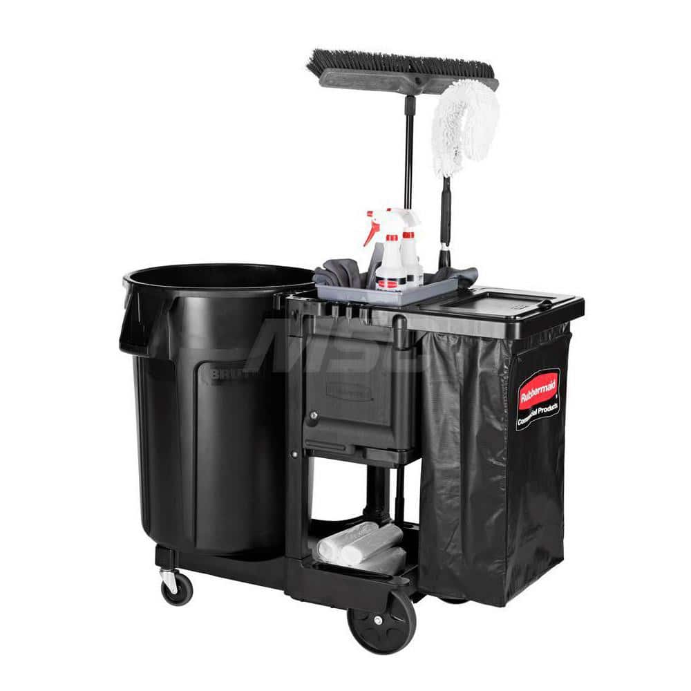 Rubbermaid Janitor Cart, Black, Plastic / Aluminum with Mop Bucket