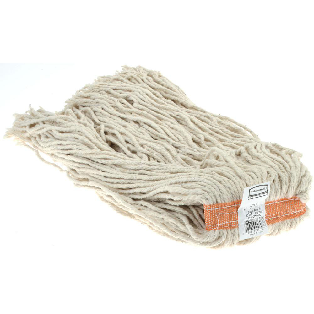 Wet Mop Cut: Screw On, X-Large, White Mop, Blended Fiber - Orange Headband, 1" Headband, 4 Ply