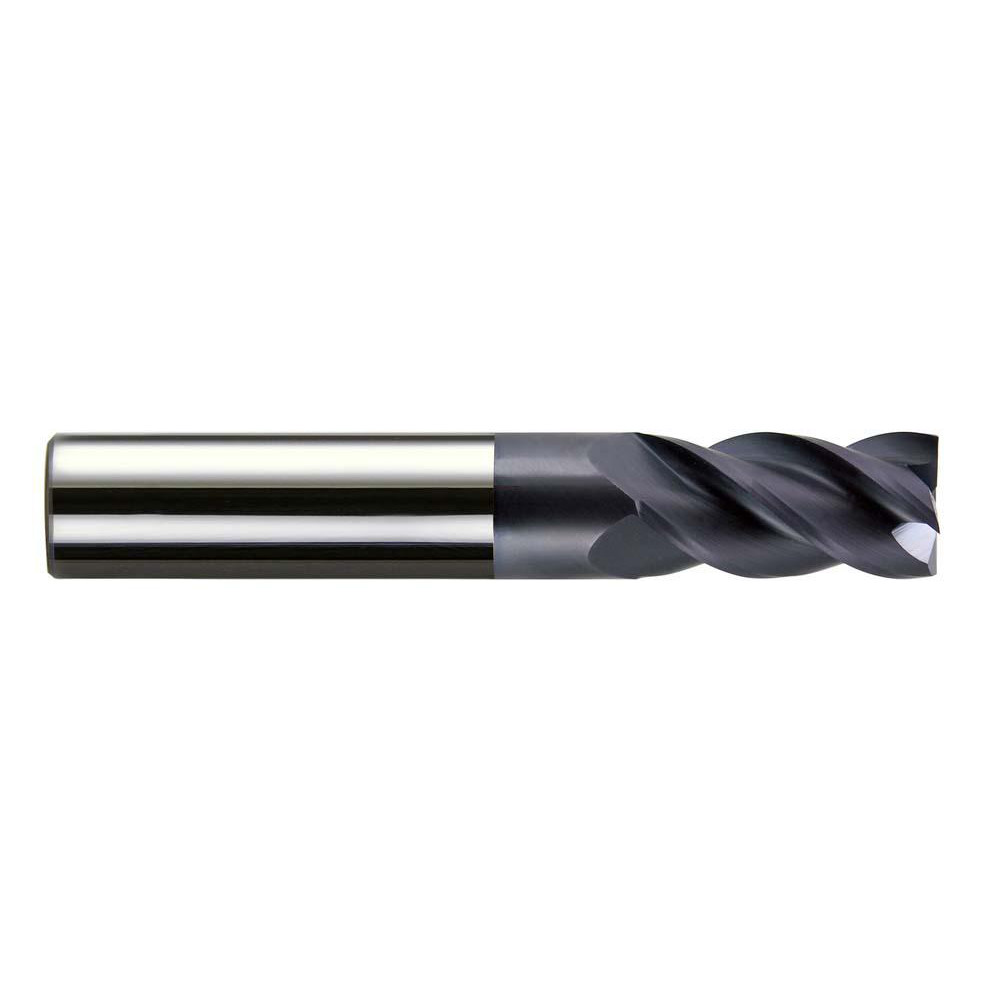 Square End Mill: 1/2" Dia, 1-1/4" LOC, 4 Flute, Solid Carbide - 3" OAL, 1/2" Shank Dia, 30 deg Helix, AlTiN Finish, Single End, Series CCMG
