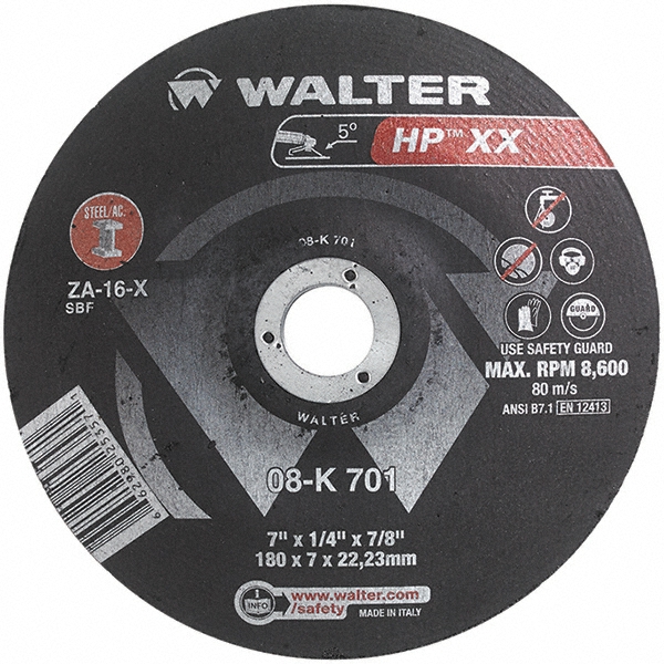 WALTER Surface Technologies Depressed Grinding Wheel Type 28, 7" Dia