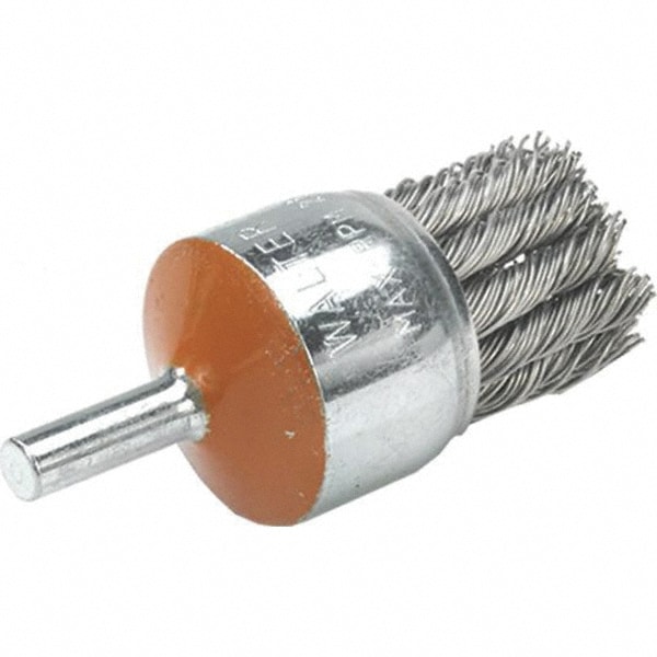 End Brushes: 1-1/8" Dia, Stainless Steel, Knotted Wire