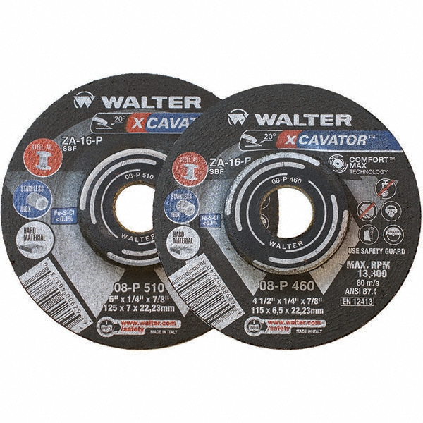 WALTER Surface Technologies Depressed-Center Wheel: Type 27, 9" Dia, 1/4" Thick, 7/8" Hole, Aluminum Oxide - 16 Grit, Resinoid Bond, 6600 Max RPM