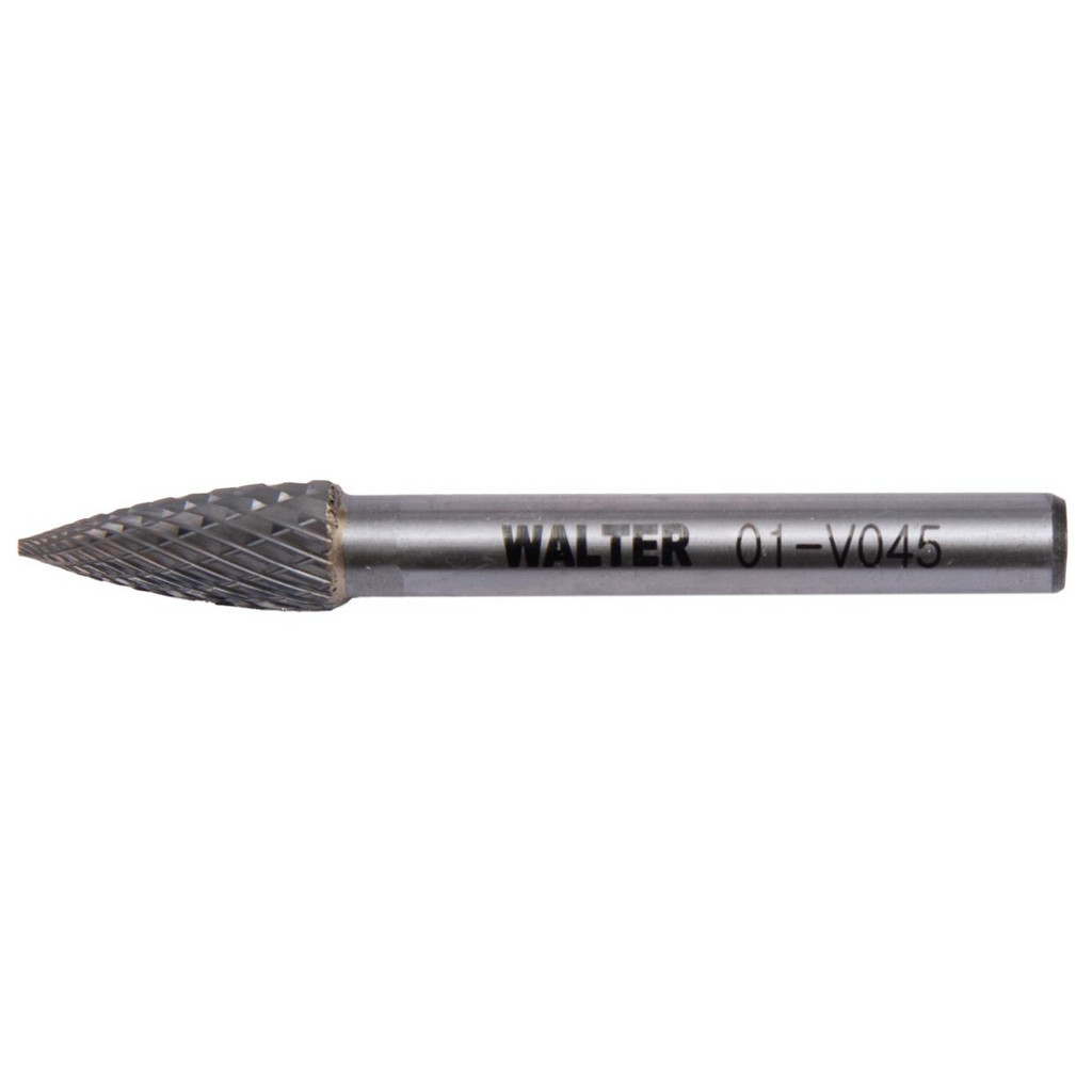 WALTER Surface Technologies Abrasive Bur: SG-2, 5/16" Cut Dia, Tree w/ Pointed End, Double Cut - 1/4" Shank Dia, 3/4" LOC, 2.5100" OAL