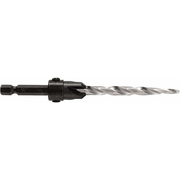 Adjustable-Depth Drill Countersinks; Cutter Head Diameter (Inch): 1/2 ; Drill Size Compatibility (Decimal Inch): 0.2500 ; Drill Size Compatibility (Inch): 1/4 ; Drill Size Compatibility: 0.25in; 6.35mm ; Overall Length (Inch): 4-3/4