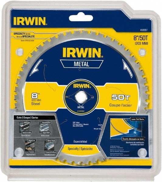 Irwin Blades 4935557 Wet & Dry Cut Saw Blade: 8" Dia, 5/8" Arbor Hole, 0.079" Kerf Width, 50 Teeth 