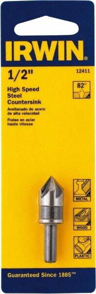 1/2" Head Diam, 1/4" Shank Diam, 5 Flute 82° High Speed Steel Countersink