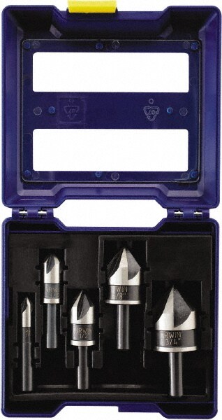 Countersink Set: 5 Pc, 1/4 to 3/4" Head Dia, 5 Flute, 82 ° Included Angle