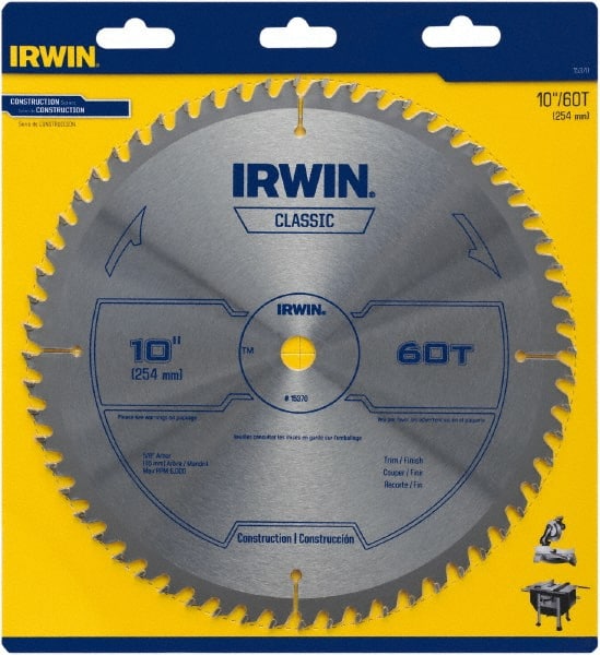Irwin Blades 15370 Wet & Dry Cut Saw Blade: 10" Dia, 5/8" Arbor Hole, 0.102" Kerf Width, 60 Teeth 