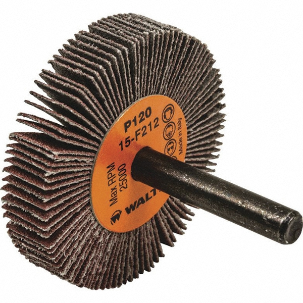 Mounted Flap Wheel: 2" Dia, 3/8" Face Width, 120 Grit, Aluminum Oxide