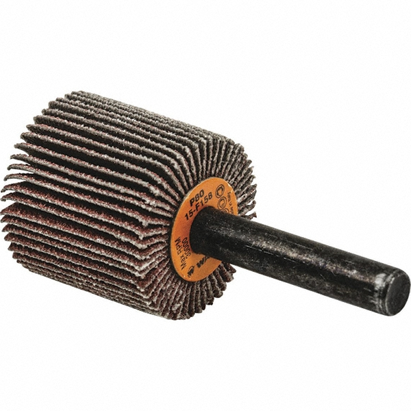 Mounted Flap Wheel: 1" Dia, 1" Face Width, 120 Grit, Aluminum Oxide