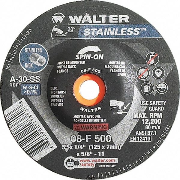 WALTER Surface Technologies Depressed Grinding Wheel Type 27, 5" Dia