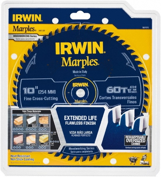 Irwin Blades 1807369 Wet & Dry Cut Saw Blade: 10" Dia, 5/8" Arbor Hole, 0.0984" Kerf Width, 60 Teeth 