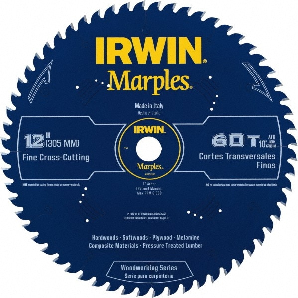 Irwin 1807383 Wet & Dry Cut Saw Blade: 12" Dia, 1 & 1" Arbor Hole, 0.0984" Kerf Width, 60 Teeth Image