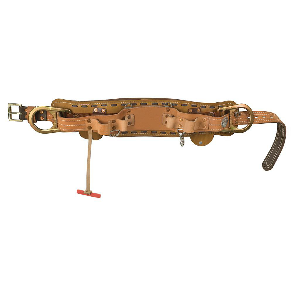 32 to 40" Waist Tool Belt - 2 Pocket, 5" Wide, Brown, Leather