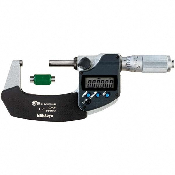 Mitutoyo 293-336-30CAL Electronic Outside Micrometer: 2", Carbide Tipped Measuring Face, IP65 Image