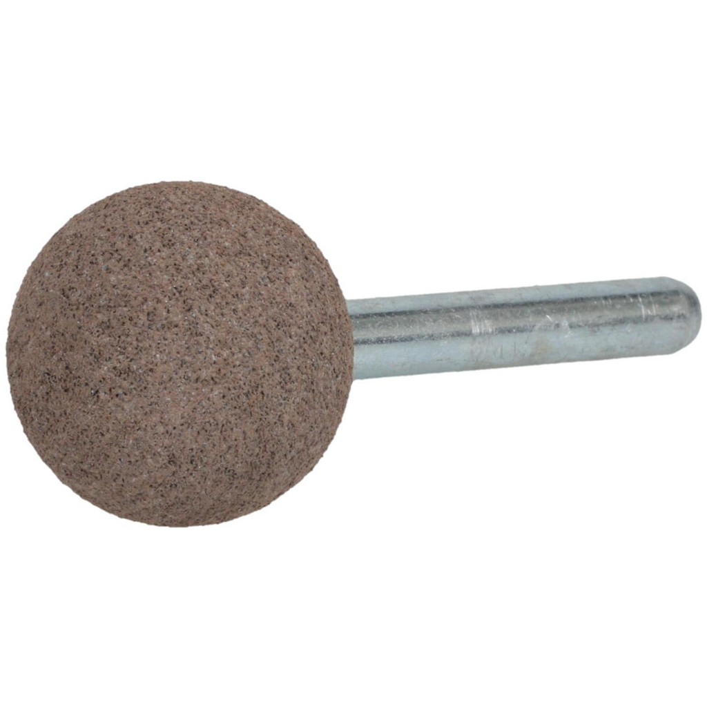 Made in USA | Grier Abrasives 1" Max Dia x 2" Long, Ball A25, Rubberized Point - Medium Grade, Aluminum Oxide, Mounted | Part #A25-J3-19807