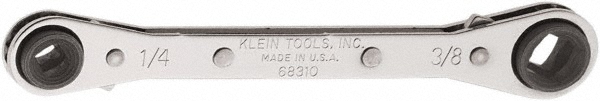 Klein Tools 3/16" x 1/4" & 1/2" x 9/16" 6 Point Spline 4 in 1 Reversible Ratcheting Box Wrench - Double End, 6-13/16" OAL, Steel, Chrome Finish