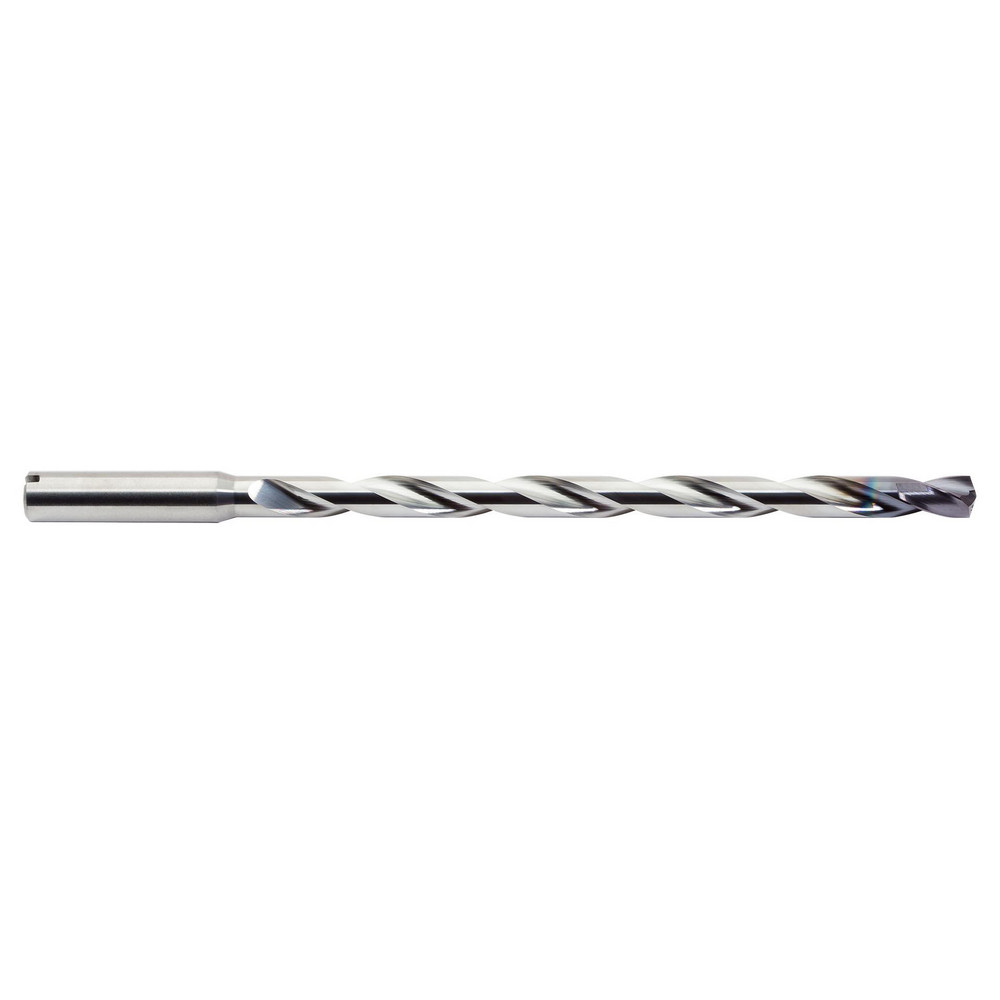 Extra Length Drill Bit: 8 mm Dia, 142 &deg; Point, Solid Carbide - TiN Coated, 120 mm Flute Length, 163 mm OAL, Spiral Flute, Straight-Cylindrical Shank, Series 2XDCE