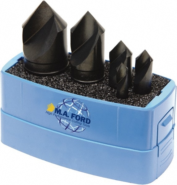 M.A. Ford. 64100053 Countersink Set: 5 Pc, 1/4 to 1" Head Dia, 1 Flute, 90 ° Included Angle Image