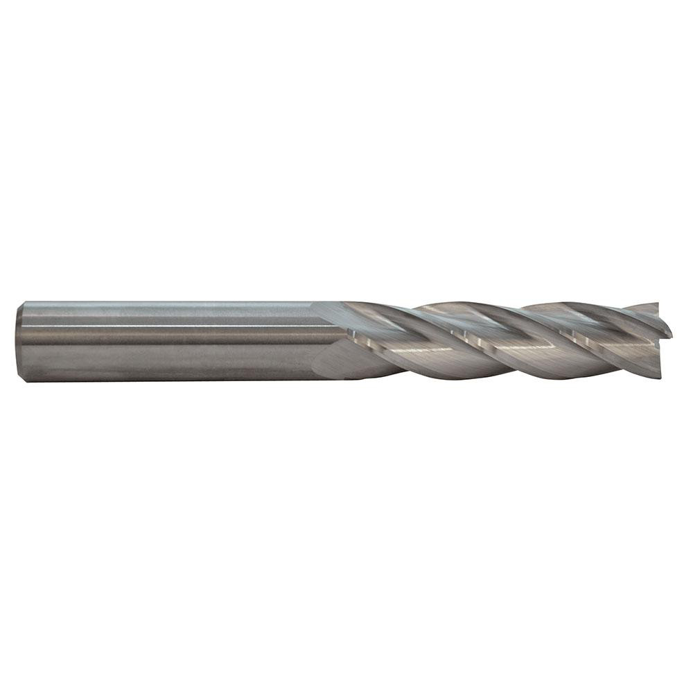 Square End Mill: 1/4" Dia, 1-1/4" LOC, 4 Flute, Solid Carbide - 3" OAL, 1/4" Shank Dia, 30 deg Helix, Bright/Uncoated Finish, Single End, Series 122