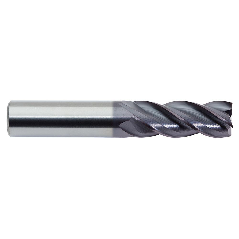 Corner Radius End Mill: 10.00 mm Dia, 22.00 mm LOC, 3.00 mm Radius, 4 Flute, Solid Carbide - 72.00 mm OAL, 10.00 mm Shank Dia, 35 & 38 deg Helix, ALtima Finish, Single End, Series 177, Centercutting