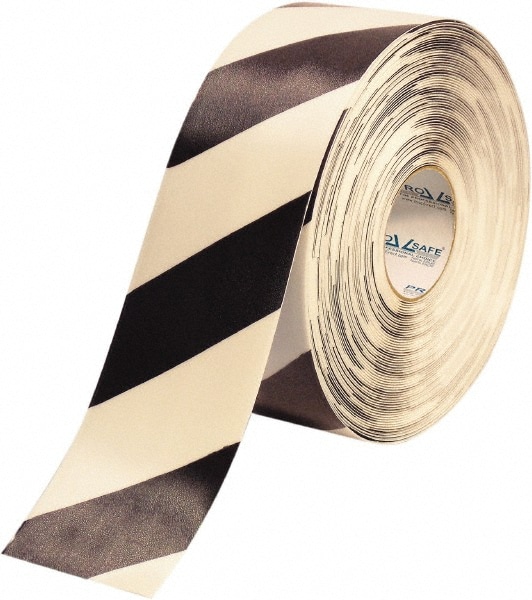 PRO-SAFE Floor & Aisle Marking Tape: 4 Wide, 100' Long, 50 Mil Thick, Polyvinylchloride - Black & White, Non Anti-Slip Surface, Heavy-Duty 58281874