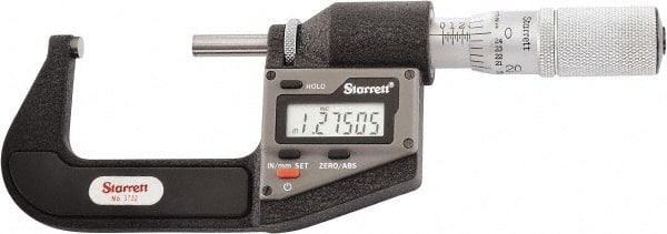 Starrett 12269 Electronic Outside Micrometer: 25.4 mm, Micro-Lapped Carbide Measuring Face 