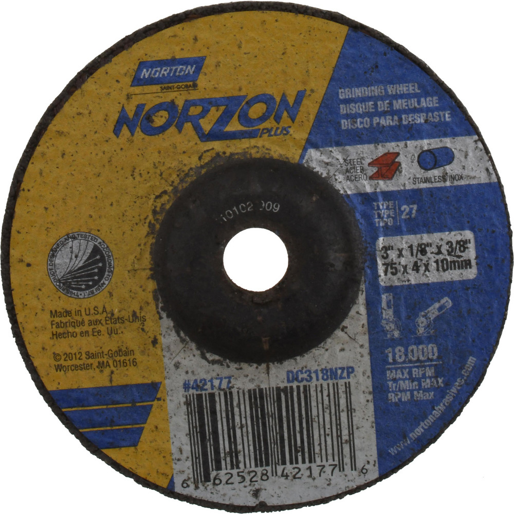 Depressed Center Wheel: Type 27, 3" Dia, Ceramic