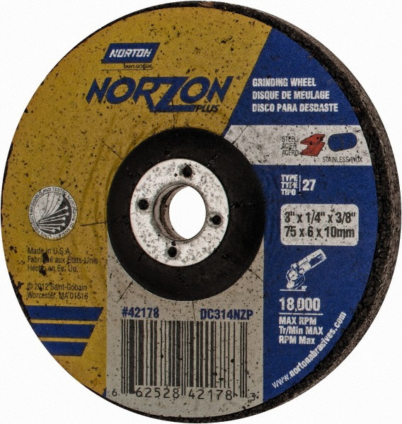 Depressed Center Wheel: Type 27, 3" Dia, Ceramic