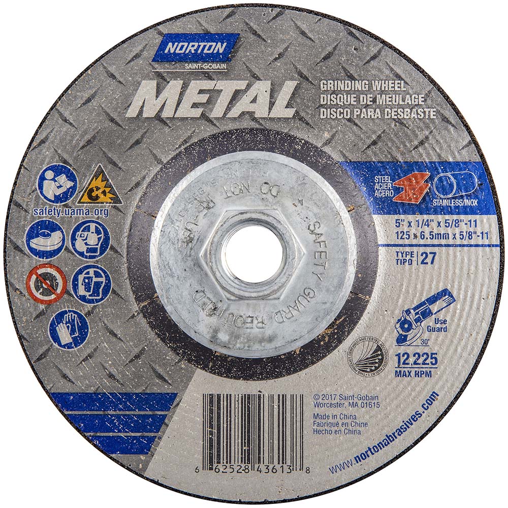 Depressed Center Wheel: Type 27, 5" Dia, Aluminum Oxide