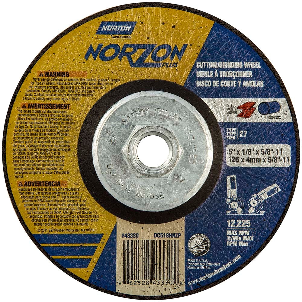 Depressed Center Wheel: Type 27, 5" Dia, Ceramic