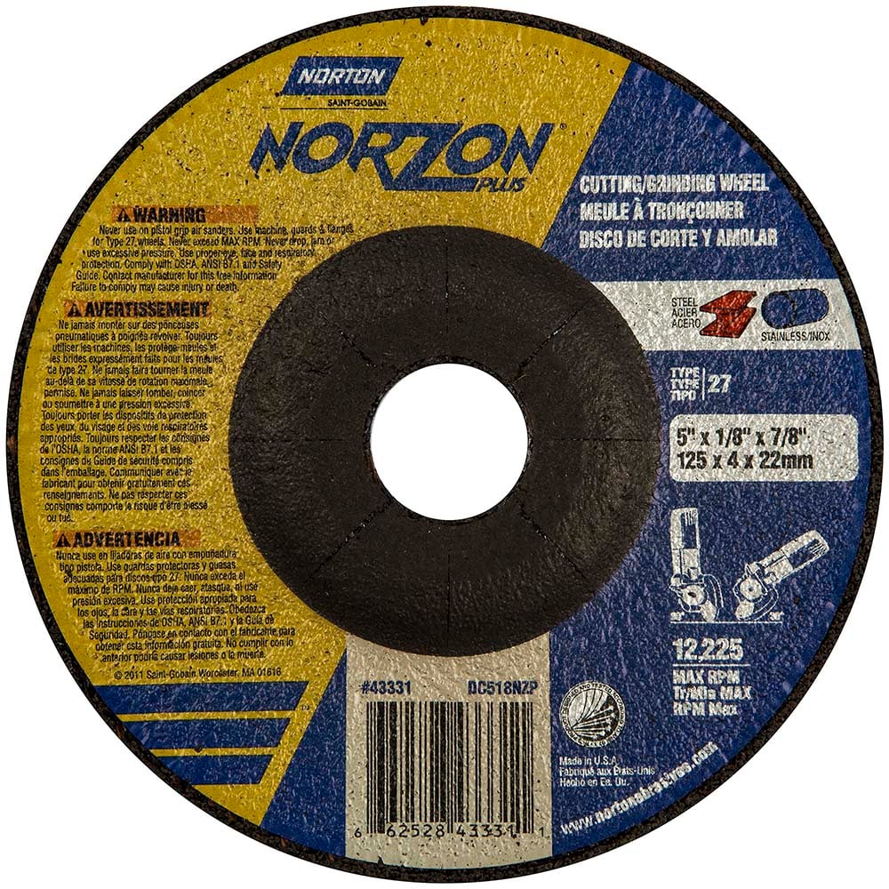 Depressed Center Wheel: Type 27, 5" Dia, Ceramic