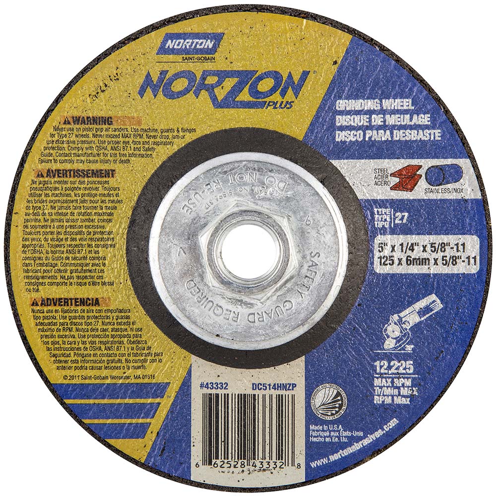 Depressed Center Wheel: Type 27, 5" Dia, Ceramic
